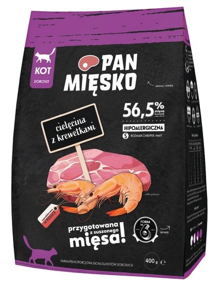 Pan Mięsko Karma sucha dla kota - cielęcina i krewetki chrupki S 400g - Image 1