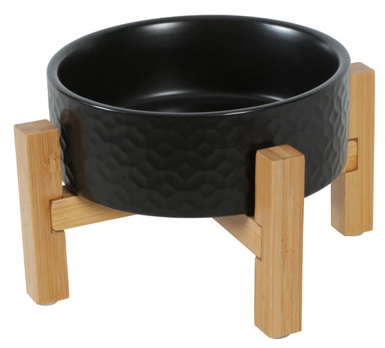 Zolux miska ceramiczna Keramo Solo 300 ml czarna – na stabilnym stojaku bambusowym