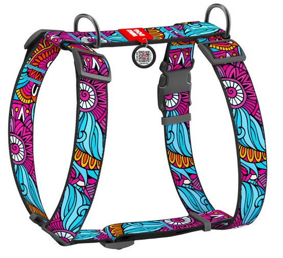 Collar WauDog Nylon Szelki nylonowe anatomiczne w kształcie litery H, z QR-paszportem, plastikowy fastex, wzór LATO, rozmiar XL 35mm - Image 1