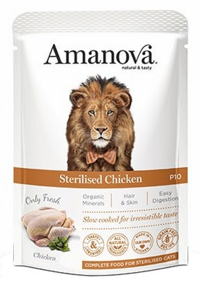 Amanova Cat Sterilised Chicken 85 g – mokra karma dla kota po sterylizacji, 91% składników pochodzenia zwierzęcego