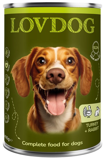 Lovdog Turkey & Rabbit puszka 400g – delikatna receptura bez zbóż