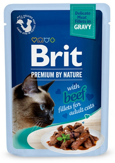Brit Premium Cat Fillets with Beef w sosie – filety 82% mięsa w saszetce 85 g