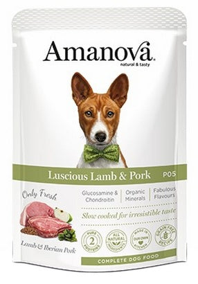 Amanova Dog Adult Luscious Lamb & Pork – świeża jagnięcina i wieprzowina w saszetce 300 g