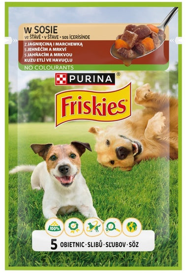 Friskies Dog Adult jagnięcina i marchewka w sosie saszetka 85 g – smakowity sos dla wybrednych psów