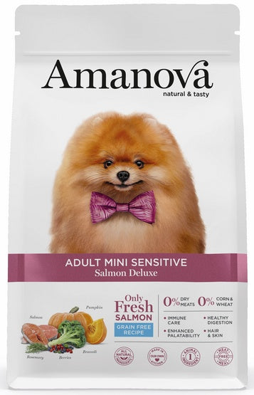 Amanova dog adult mini sensitive salmon deluxe – łosoś dla wrażliwych psów małych ras 800g - Image 1