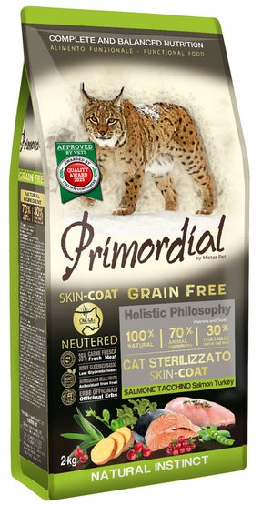 Primordial Cat Grain Free Neutered Skin Coat Salmon & Turkey 2kg – wsparcie skóry i sierści po kastracji
