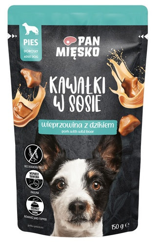 Pan Mięsko karma mokra dla psa wieprzowina z dzikiem – soczyste kawałki w sosie 150 g
