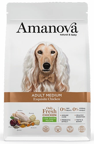 Amanova dog adult medium exquisite chicken 12 kg – 68% świeżego kurczaka w monobiałkowej recepturze
