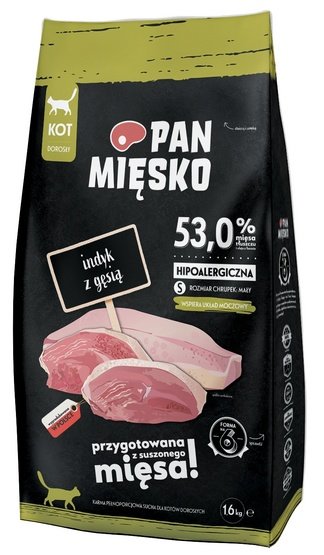 Pan Mięsko Karma sucha dla kota – indyk i gęś chrupki S 1,6kg