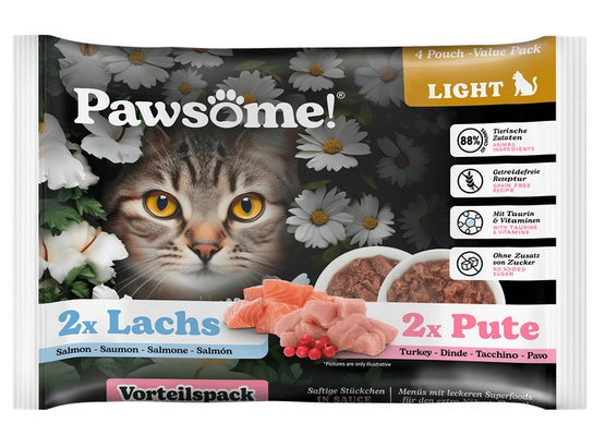 Pawsome Adult Light Lachs/Pute – łosoś/indyk saszetki 4x85g