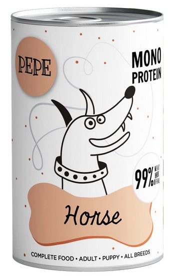 Paka Zwierzaka PEPE Horse (koń) puszka 400g – monoproteinowa karma 99% koniny
