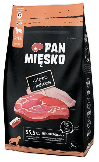 Pan Mięsko Karma sucha dla psa - cielęcina i indyk chrupki XS 3kg - Image 1