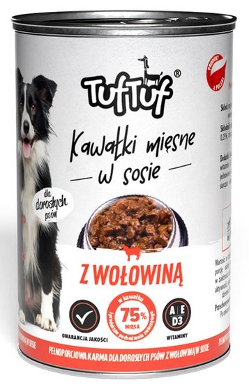 TUF TUF Kawałki mięsne z wołowiną dla psa puszka 415g - Image 1