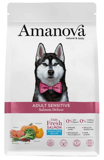 Amanova dog adult sensitive salmon deluxe – monobiałkowa receptura z 70% świeżego łososia