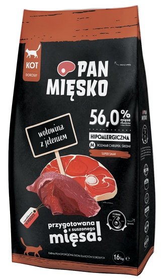 Pan Mięsko Karma sucha dla kota – wołowina i jeleń chrupki M 1,6kg