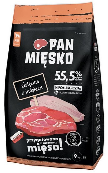 Pan Mięsko Karma sucha dla psa – cielęcina i indyk chrupki M 9kg