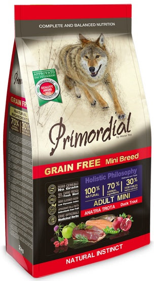 Primordial Grain Free mini adult duck & trout 6 kg – wysoka zawartość składników zwierzęcych 70%