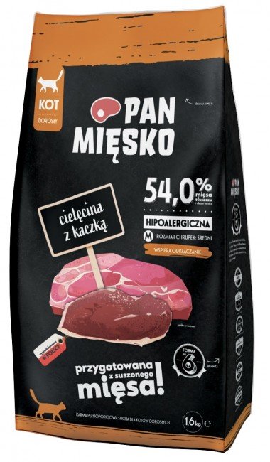 Pan Mięsko Karma sucha dla kota – cielęcina i kaczka chrupki M 1,6kg