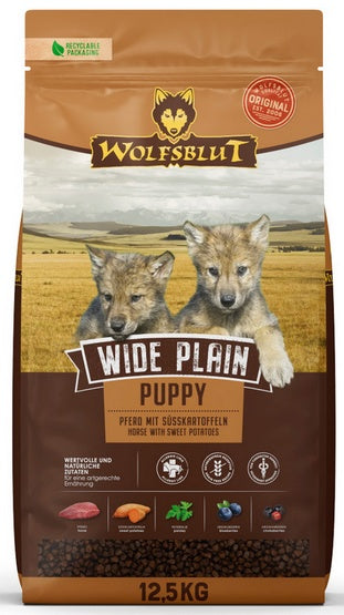 Wolfsblut wide plain puppy – naturalna karma z koniną dla szczeniąt 12,5 kg - Image 1