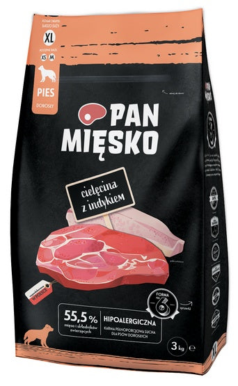 Pan Mięsko Karma sucha dla psa – cielęcina i indyk chrupki XL 3kg