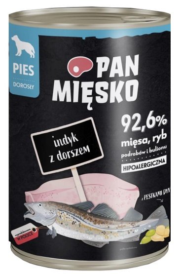 Pan Mięsko Karma mokra dla psa Indyk z dorszem puszka 400g - Image 1