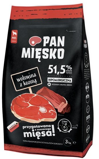 Pan Mięsko Karma sucha dla psa – wołowina i kozina chrupki M 3kg