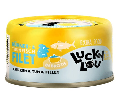 Lucky Lou Extrafood kurczak i tuńczyk w bulionie puszka 70g – soczyste filety bez zbóż