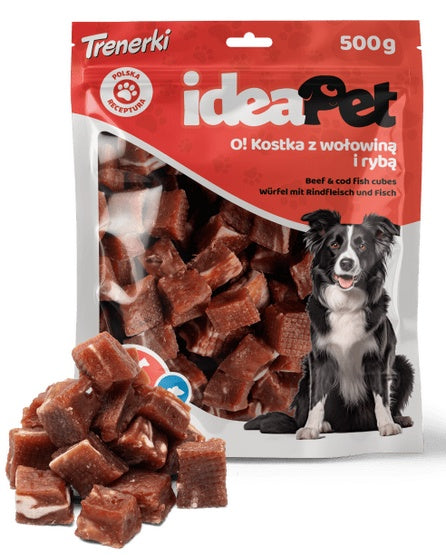Ideapet kostka z wołowiną i rybą 500 g – wysokobiałkowa nagroda treningowa
