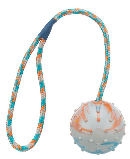 Trixie piłka gumowa na sznurku – do aportu, gryzienia i przeciągania – 6/30 cm