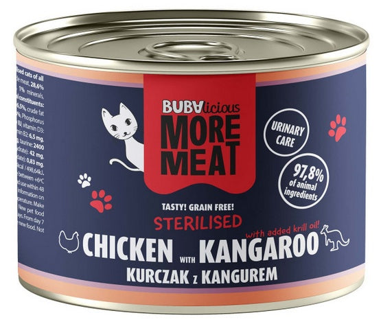BUBAlicious Kot More Meat Sterilised kurczak i kangur puszka 185g - Image 1