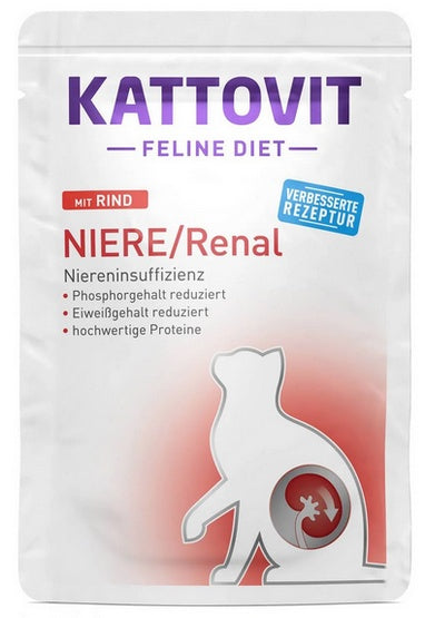 Kattovit Feline Diet Niere/Renal wołowina saszetka 85g – wsparcie nerek i profilaktyka szczawianów