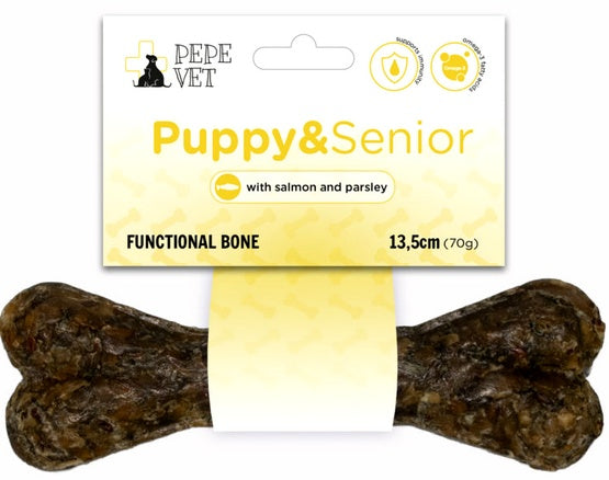 Paka Zwierzaka PEPE VET kość funkcjonalna Puppy & Senior 13,5 cm – delikatne gryzienie dla młodych i starszych psów