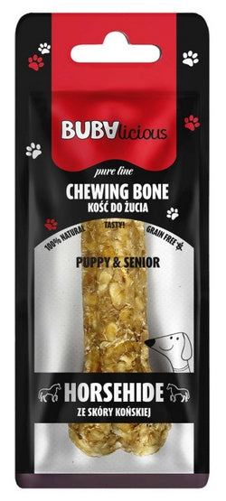BUBAlicious Pure Line kość do żucia Puppy & Senior ze skóry końskiej 12 cm – 100% skóry końskiej