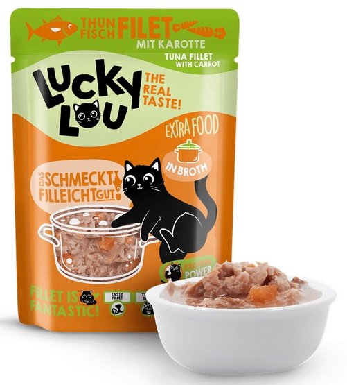 Lucky Lou Extrafood tuńczyk i marchewka w bulionie saszetka 70 g - soczysty filet w aromatycznym bulionie - Image 1