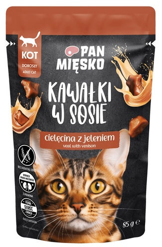 Pan Mięsko karma mokra dla kota cielęcina i jeleń – kawałki w sosie bez zbóż