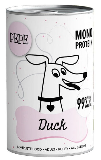 Paka Zwierzaka PEPE Duck (kaczka) puszka 400g – monoproteinowa karma 99% kaczki
