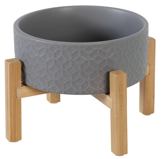 Zolux miska ceramiczna Keramo Solo 700 ml szara – stabilna na bambusowym stojaku