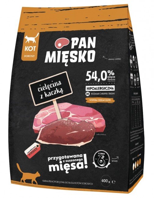 Pan Mięsko Karma sucha dla kota - cielęcina i kaczka chrupki M 400g - Image 1