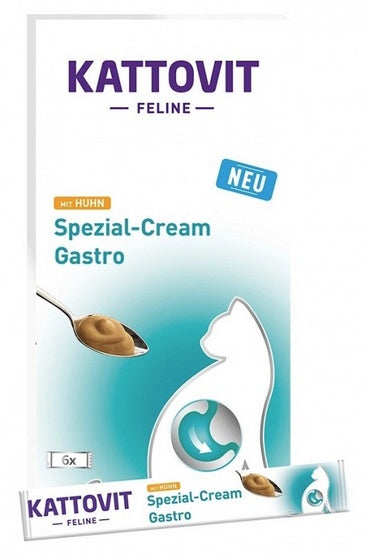 Kattovit Feline Pasta Gastro Cream 90 g (6×15 g) – poręczne saszetki z elektrolitami dla wrażliwego brzucha