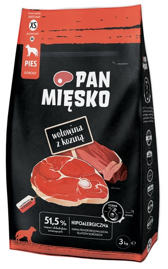 Pan Mięsko karma sucha dla psa wołowina z koziną chrupki XS 3 kg – małe chrupki dla łatwiejszego gryzienia