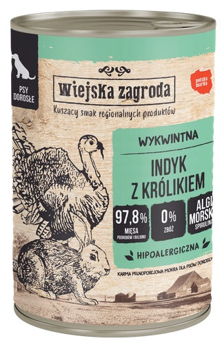 Wiejska Zagroda indyk z królikiem puszka 400g – lekkostrawna receptura bez zbóż
