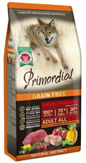 Primordial Dog Grain Free Adult Buffalo & Mackerel 12kg - Image 1