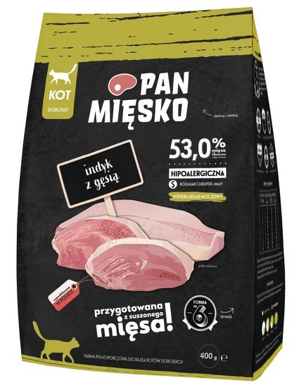 Pan Mięsko Karma sucha dla kota – indyk i gęś chrupki S 400g