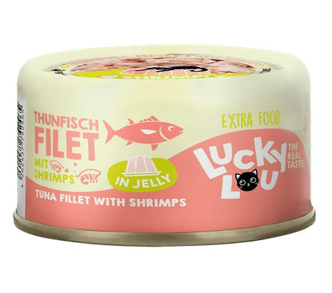 Lucky Lou Extrafood tuńczyk i krewetki w galaretce puszka 70 g – soczysty filet bez zbóż