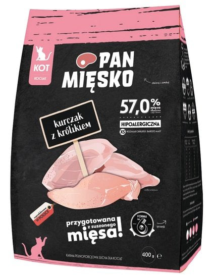 Pan Mięsko Karma sucha dla kociąt – kurczak i królik chrupki XS 400g