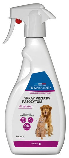 Francodex spray przeciwpasożytniczy – z dimetykonem dla psów i kotów – 500 ml