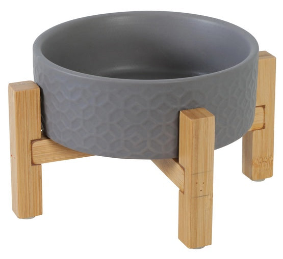 Zolux miska ceramiczna Keramo Solo 300 ml szara – bambusowy stojak z antypoślizgiem