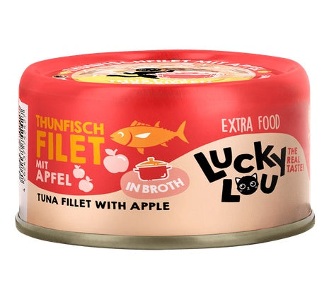Lucky Lou Extrafood tuńczyk i jabłko w bulionie puszka 70g – soczysty filet bez zbóż