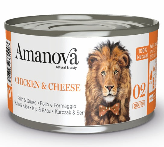 Amanova Cat Chicken & Cheese – 65% świeżego kurczaka w naturalnym bulionie