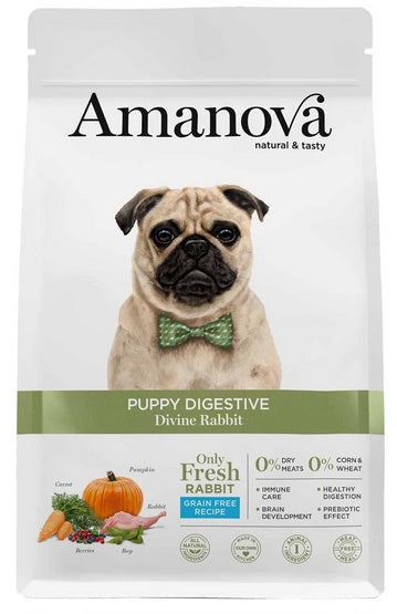 Amanova dog puppy digestive divine rabbit – monobiałkowa receptura z 64% świeżego królika